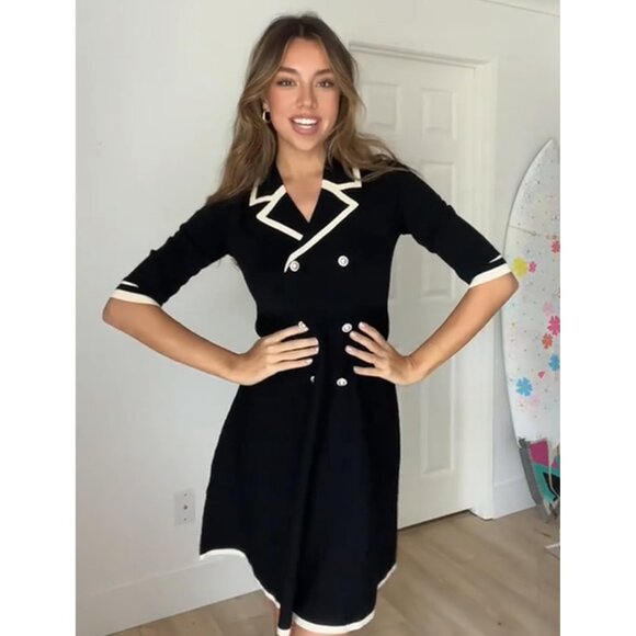 Women's Knit Sweater Dress Black 3/4 Sleeve Business Casual Work Fit - Picture 3 of 8